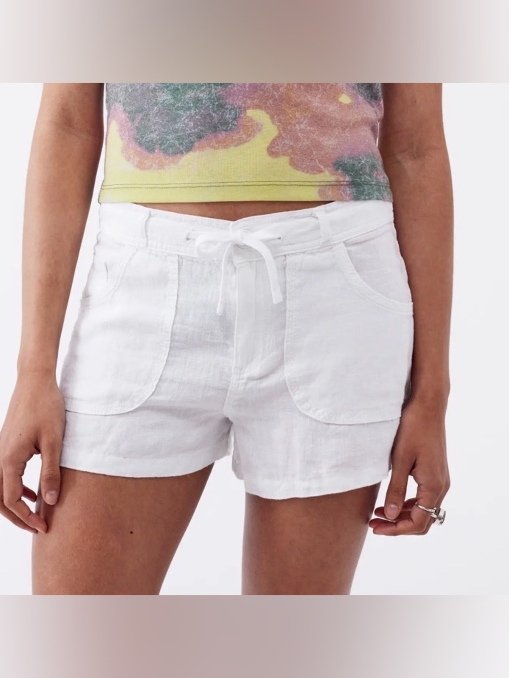 Linen Drawstring Shorts BDG Urban Outfitters white summer linen cotton LARGE